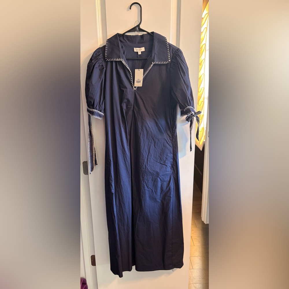 Chic Navy Maxi Dress with White Accents